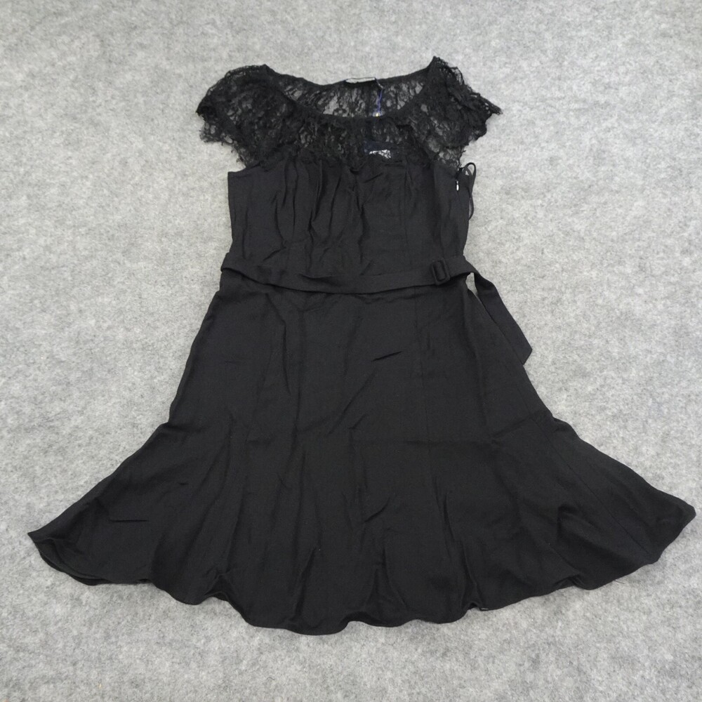 Polo Ralph Lauren Dress Womens 6 Lace Top Black Belted Lined Sleeveless Shift C